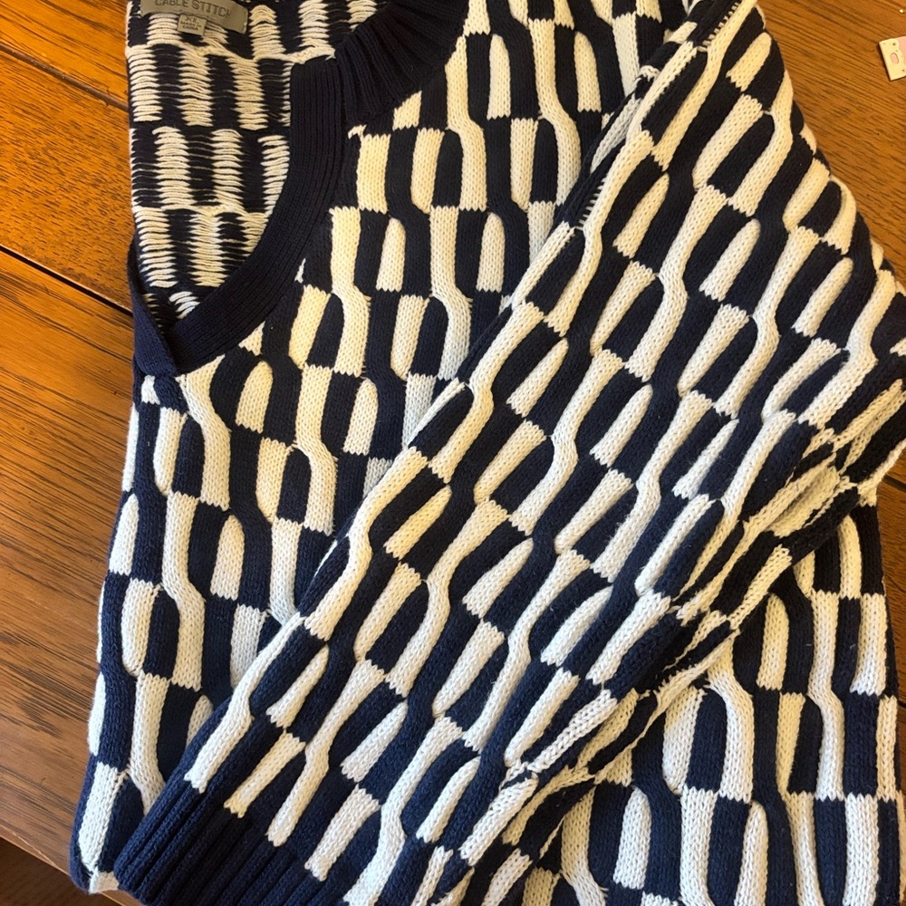 Cable Stitch Navy and White Sweater